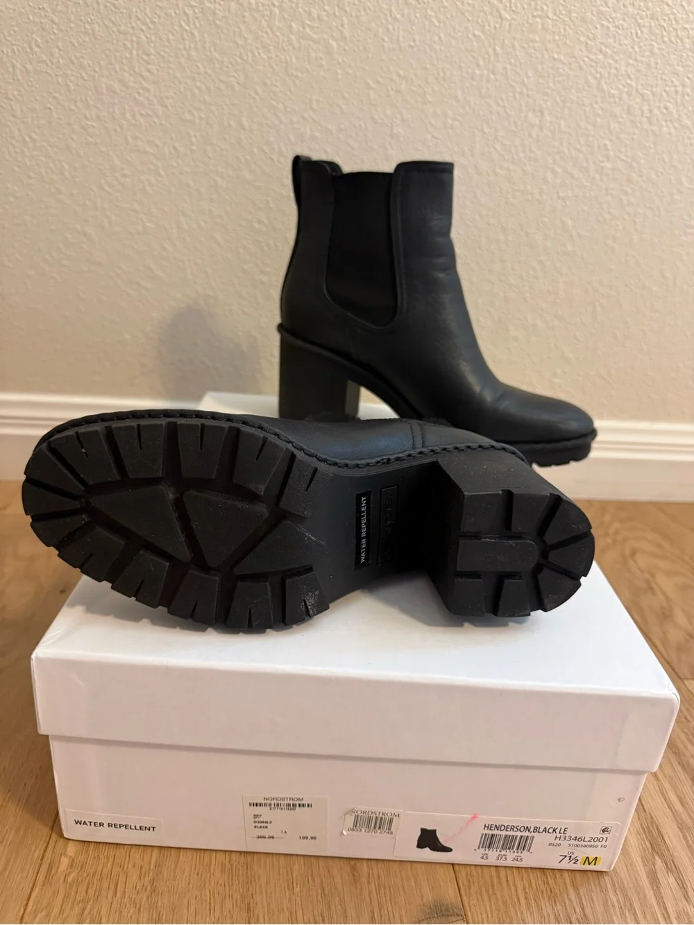 Vince Black Leather Chelsea Ankle Boots with Lug Sole